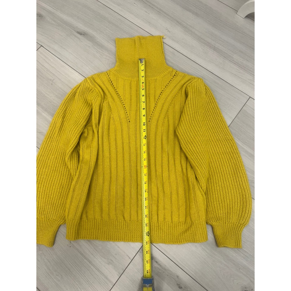 Retro‎ Mustard Yellow Turtleneck Sweater Sz L Chunky Knit Pointelle Boho - Picture 6 of 8